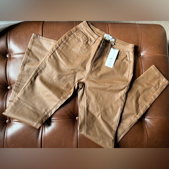 Molly Bracken Cognac Faux Leather Skinny Pants - Picture 2 of 10
